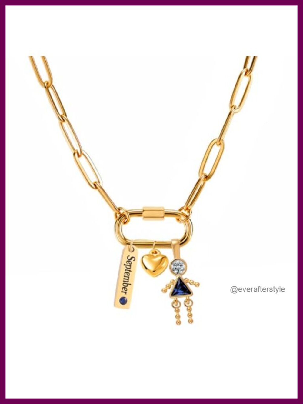 Gold Plated Paperclip Chain Carabiner Birthstone Charm Necklace for Women